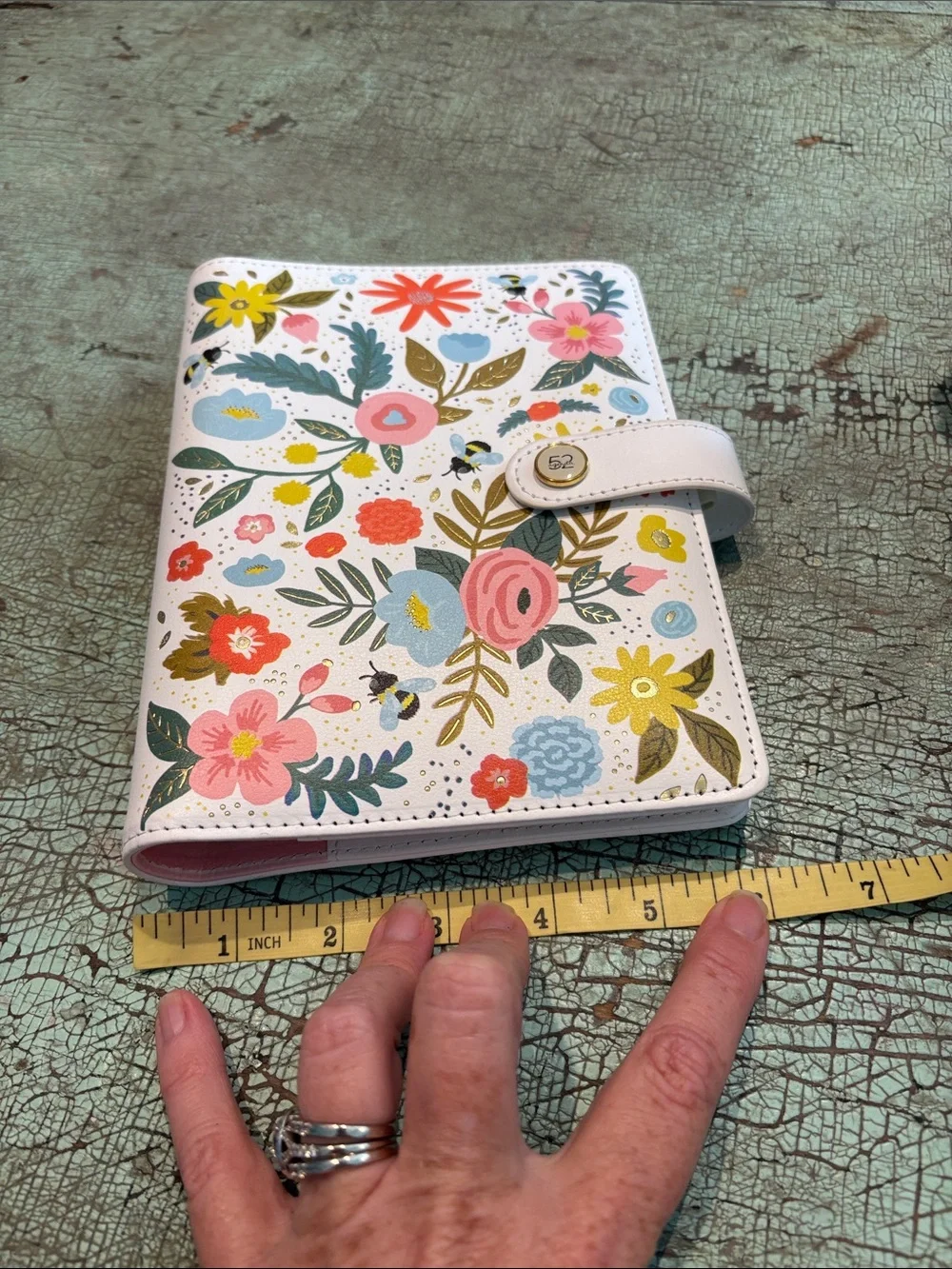 The Paper Studio Floral Bee 6-Ring Planner Binder Pink Gold Foil